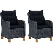 vidaXL Trädgårdsstolar med dynor, set om 2, polyrotting, mörkgrå