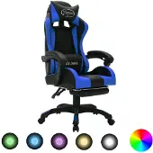 vidaXL Gamingstol med RGB LED-lampor blå och svart konstläder