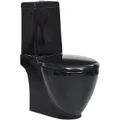 Super Merchant Vidaxl Keramisk Toalett med Cistern, Rund, Vertikalt Avlopp, Svart
