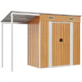 vidaXL Trädgårdsbod med förlängt tak ljusbrun 277x107x181 cm stål