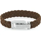 Tommy Hilfiger Logo Embossed Brown Suede Braided Bracelet