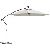 vidaXL Hängande parasoll med LED-belysning 300 cm sand metallstång