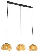 QAZQA Orientalisk pendellampa svart med naturbambu 3-ljus - Pua
