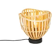 QAZQA Orientalisk bordslampa svart med naturlig bambu - Pua