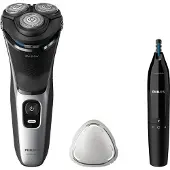 Philips Shaver 3000 Series S3143/02 Elektrisk rakapparat för våt- och torrakning, Roterande rakhuvud, Svart, Silver, PowerCut blade system, SH30, 2 År, Batteri