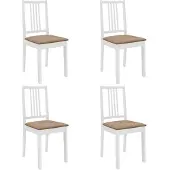 vidaXL Matstolar med kuddar set om 4 vit solid trä 247635