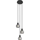 QAZQA Art Deco-hänglampa svart med rökglas rund 3-ljus - Vidro