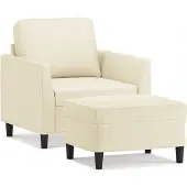 vidaXL Fåtölj med fotpall gräddvit 60 cm konstläder