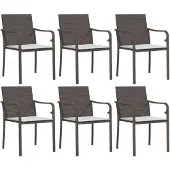 vidaXL Trädgårdsstolar 6 st med dynor brun 56x59x84 cm konstrotting