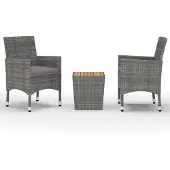 vidaXL Caféset 3 delar konstrotting och akaciaträ grå
