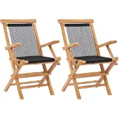 vidaXL Hopfällbara trädgårdsstolar 2 st massiv teak och rep