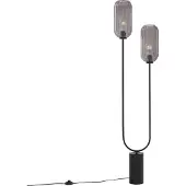 QAZQA Art Deco golvlampa svart med rökglas 2-ljus - Rid