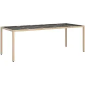 vidaXL Trädgårdsbord beige 250x100x75 cm härdat glas och konstrotting