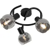 QAZQA Art Deco taklampa svart med rökglas 3-ljus rund - Vidro