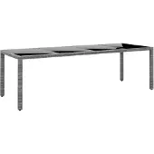 vidaXL Trädgårdsbord 250x100x75 cm härdat glas och konstrotting grå