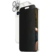 PanzerGlass - 3-i-1-paket - skyddskit skärm/objektiv/baksida för mobiltelefon - glas - med sekretessfilter - ramfärg svart - för Apple iPhone 15 Pro