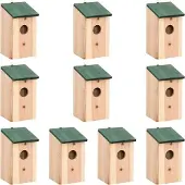 vidaXL Fågelholkar 10 st massivt granträ 12x12x22 cm
