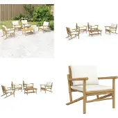 vidaXL Loungegrupp 5 delar gräddvita dynor bambu
