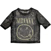 Ginza.se Nirvana: Ladies Crop Top/Yellow Happy Face (Black) (Mesh) (X-Small)