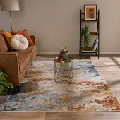 FRAAI Modern matta | Bush blå/terrakotta hos Volero | 200x290 cm | Polypropen | Abstrakt | Rektangulär | Låg lugg