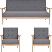 vidaXL Soffgrupp 3 delar tyg mörkgrå