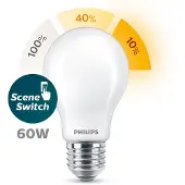 Philips LED Classic - LED-glödlampa - form: A60 - glaserad finish - E27 - 7.5 W (motsvarande 60 W) - klass F - varmvitt/flammljus - 2200/2500/2700 K