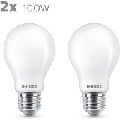 Philips LED-lampa Motsvarande 100W E27 Varmvit ej dimbar, glas, 2-pack vit