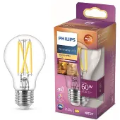 Philips - LED-glödlampa med filament - form: A60 - klar finish - E27 - 5.9 W (motsvarande 60 W) - klass D - varmt vitt ljus - 2200-2700 K
