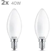 Philips - LED-glödlampa - form: B35 - glaserad finish - E14 - 4.3 W (motsvarande 40 W) - klass F - varmt vitt ljus - 2700 K (paket om 2)
