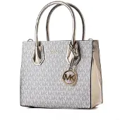 Michael Kors MK Mercer Signaturlogotyp Metallveck Belagd Canvas Mellanstor Axelväska Crossbodyväska Damväskor Vanilla 35H3GM9M2B-PLGLDMULTI Basic Set (Bag+Dust Bag)
