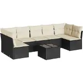 vidaXL Loungegrupp för trädgården med dynor 8 delar svart konstrotting