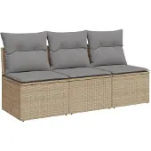 vidaXL Trädgårdssoffa 3-sits med dynor konstrotting beige