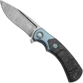 FOX 40 Years Anniversary Knife FX-F2017-D Damasteel DS93X Gysinge Pattern, Marble Carbon Fiber, Blue Oxidized Titanium, pocket knife