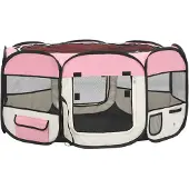 vidaXL Hopfällbar hundhage med väska rosa 145x145x61 cm