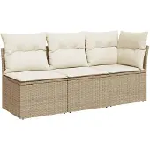 vidaXL Trädgårdssoffa 3-sits med dynor konstrotting beige