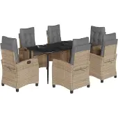 vidaXL Matgrupp för trädgården med dynor 7 delar mixbeige konstrotting