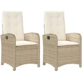 vidaXL Justerbara trädgårdsstolar 2 st med dynor beige konstrotting