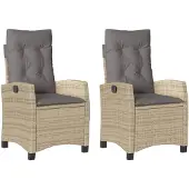 vidaXL Justerbara trädgårdsstolar 2 st med dynor mixbeige konstrotting