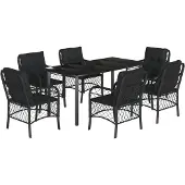 vidaXL Matgrupp för trädgården med dynor 7 delar svart konstrotting