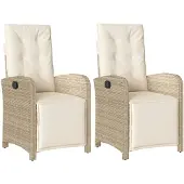 vidaXL Justerbara trädgårdsstolar 2 st med fotstöd beige konstrotting