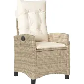 vidaXL Justerbar trädgårdsstol med beige kuddar av flätad resin 365212
