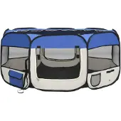 vidaXL Hopfällbar hundbur med bärväska blå 145x145x61 cm