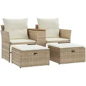 vidaXL Trädgårdssoffa 2-sits med pallar beige konstrotting
