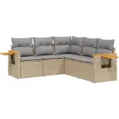 vidaXL Soffgrupp för trädgården med dynor 5 delar beige konstrotting
