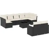 vidaXL Loungegrupp 10 delar med svarta dynor konstrotting