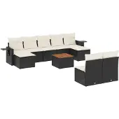 vidaXL Loungegrupp 10 delar med svarta dynor konstrotting
