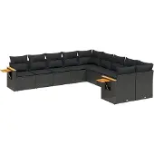 vidaXL Loungegrupp 10 delar med svarta dynor konstrotting