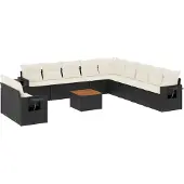 vidaXL Loungegrupp med dynor 12 delar svart konstrotting