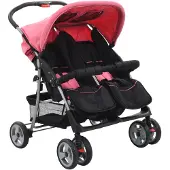 vidaXL Tvillingvagn Rosa Och Svart Stål
