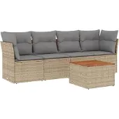 vidaXL Soffgrupp för trädgård med dynor 5 delar mixbeige konstrotting